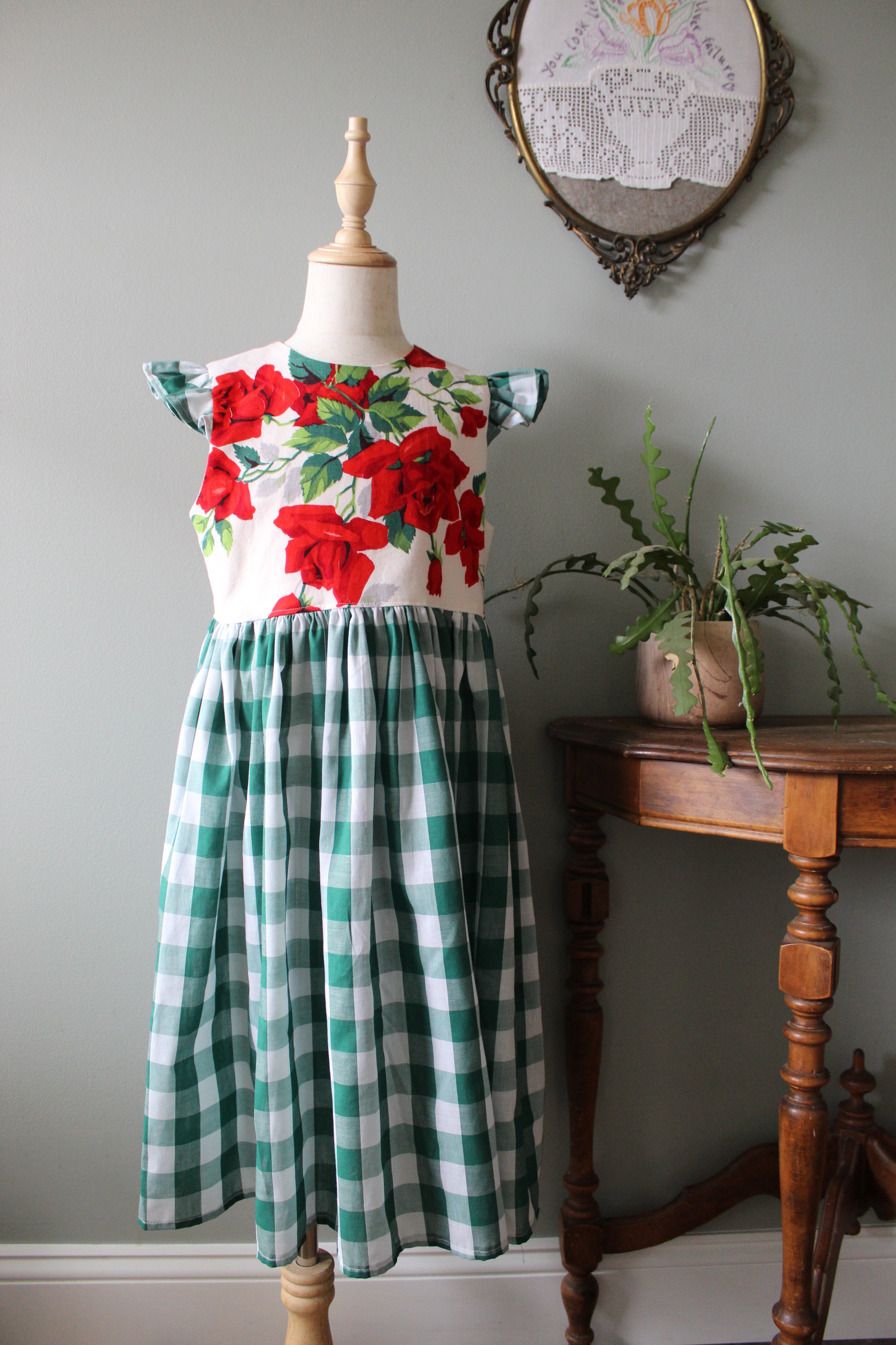 Rose Flutter Sleeve Christmas Dress | Girls Size 8 | Ready to Ship