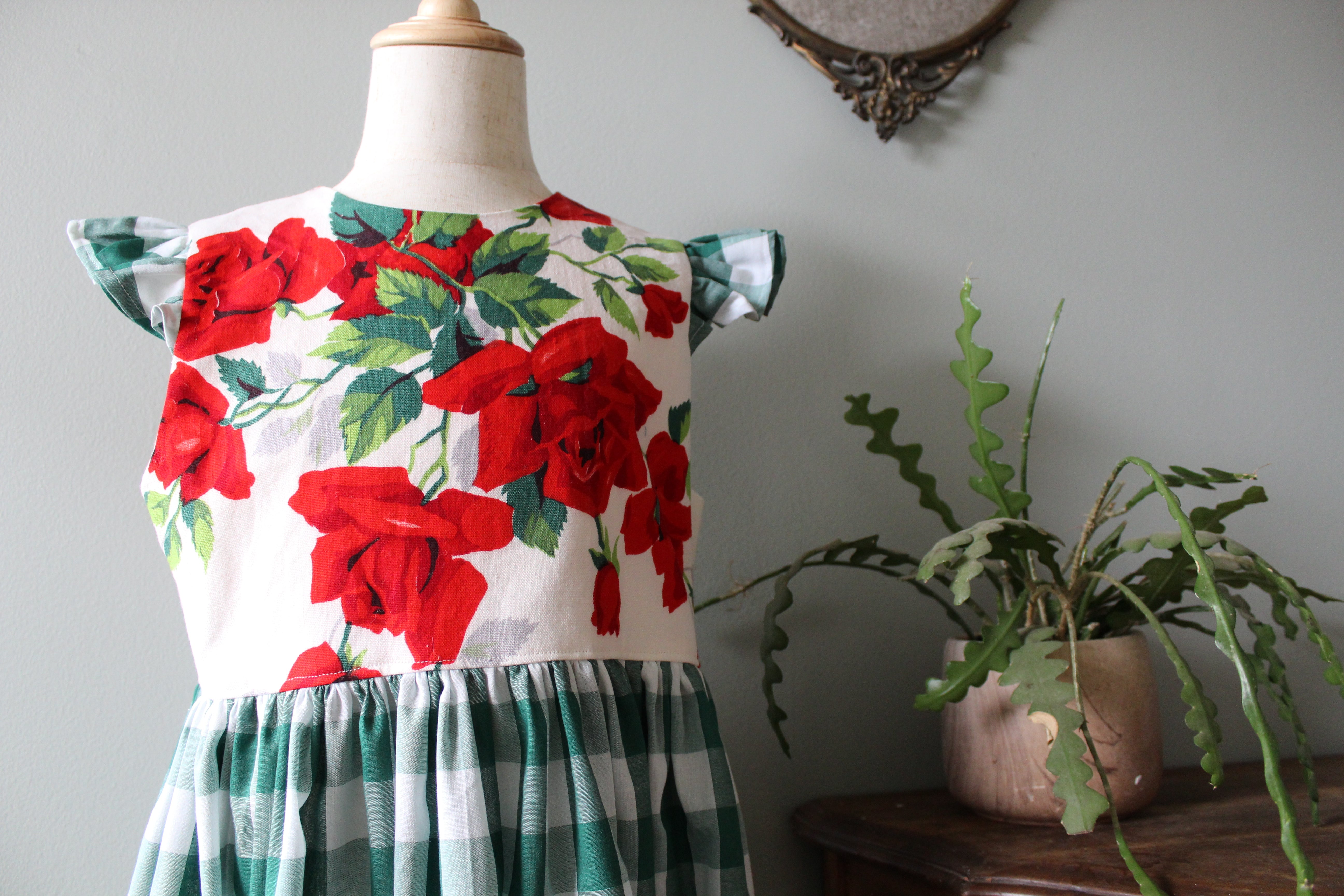 Rose Flutter Sleeve Christmas Dress | Girls Size 8 | Ready to Ship