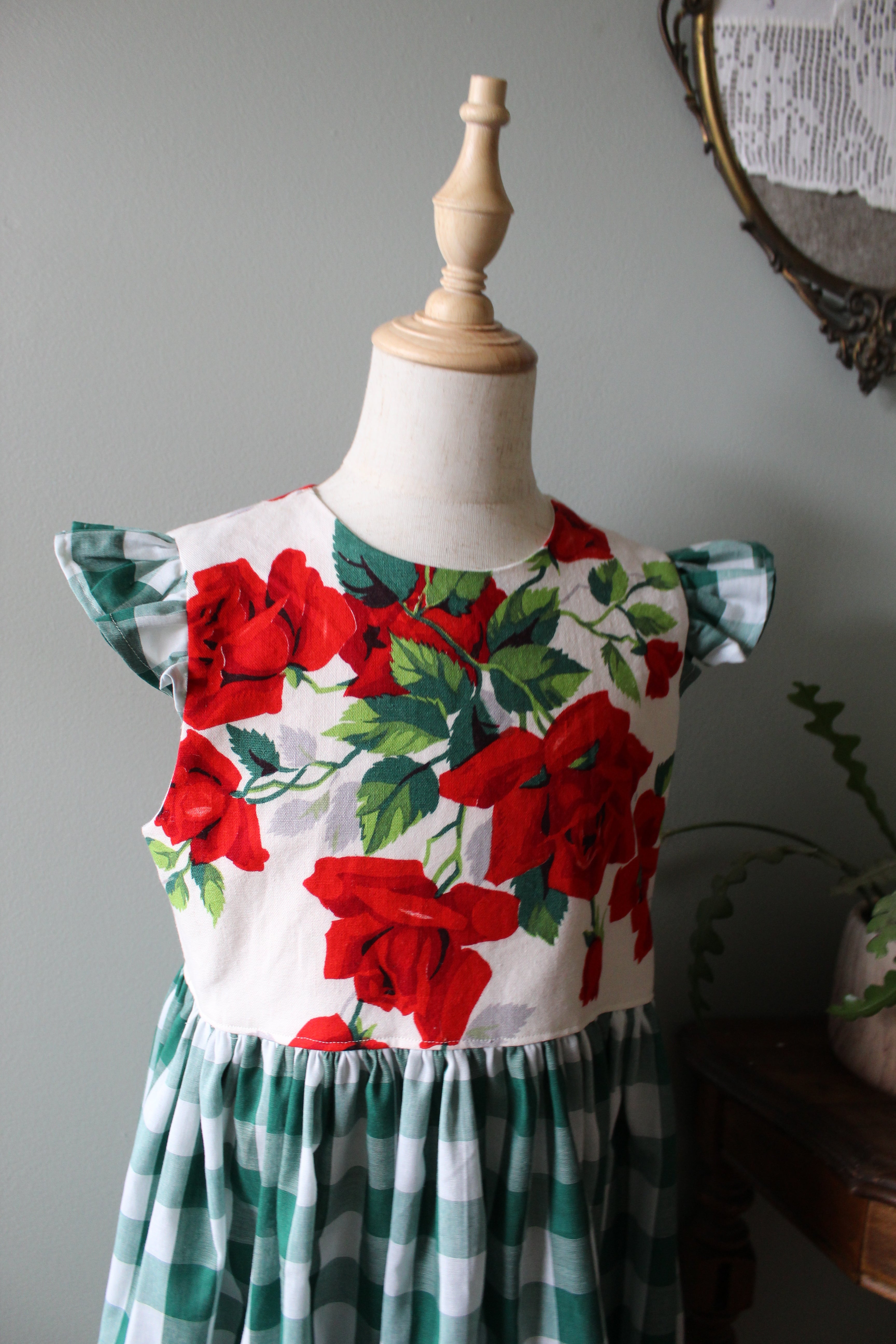 Rose Flutter Sleeve Christmas Dress | Girls Size 8 | Ready to Ship